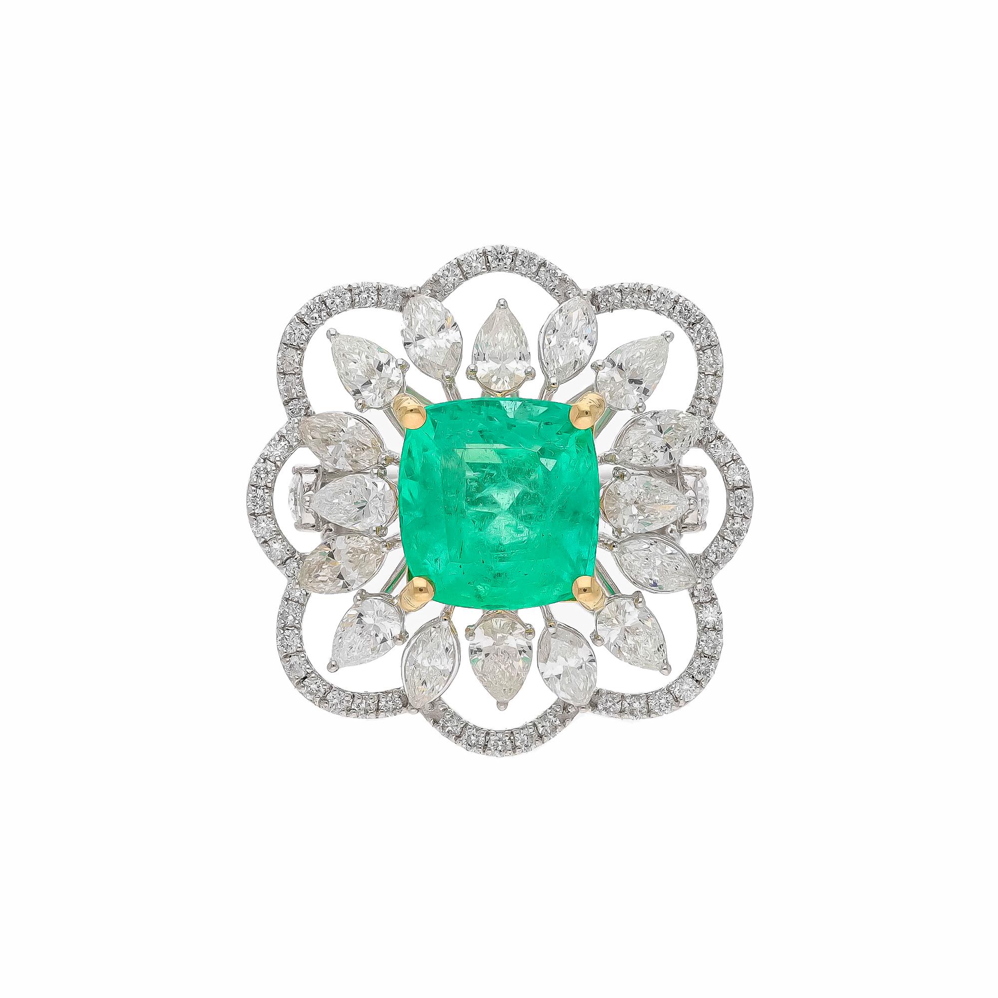 Natürlicher zambischer Smaragdring mit Diamant in 18 Karat Gold im Zustand „Neu“ im Angebot in jaipur, IN