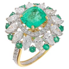 Natural Columbian Emerald Ring with Diamond in 18k Gold