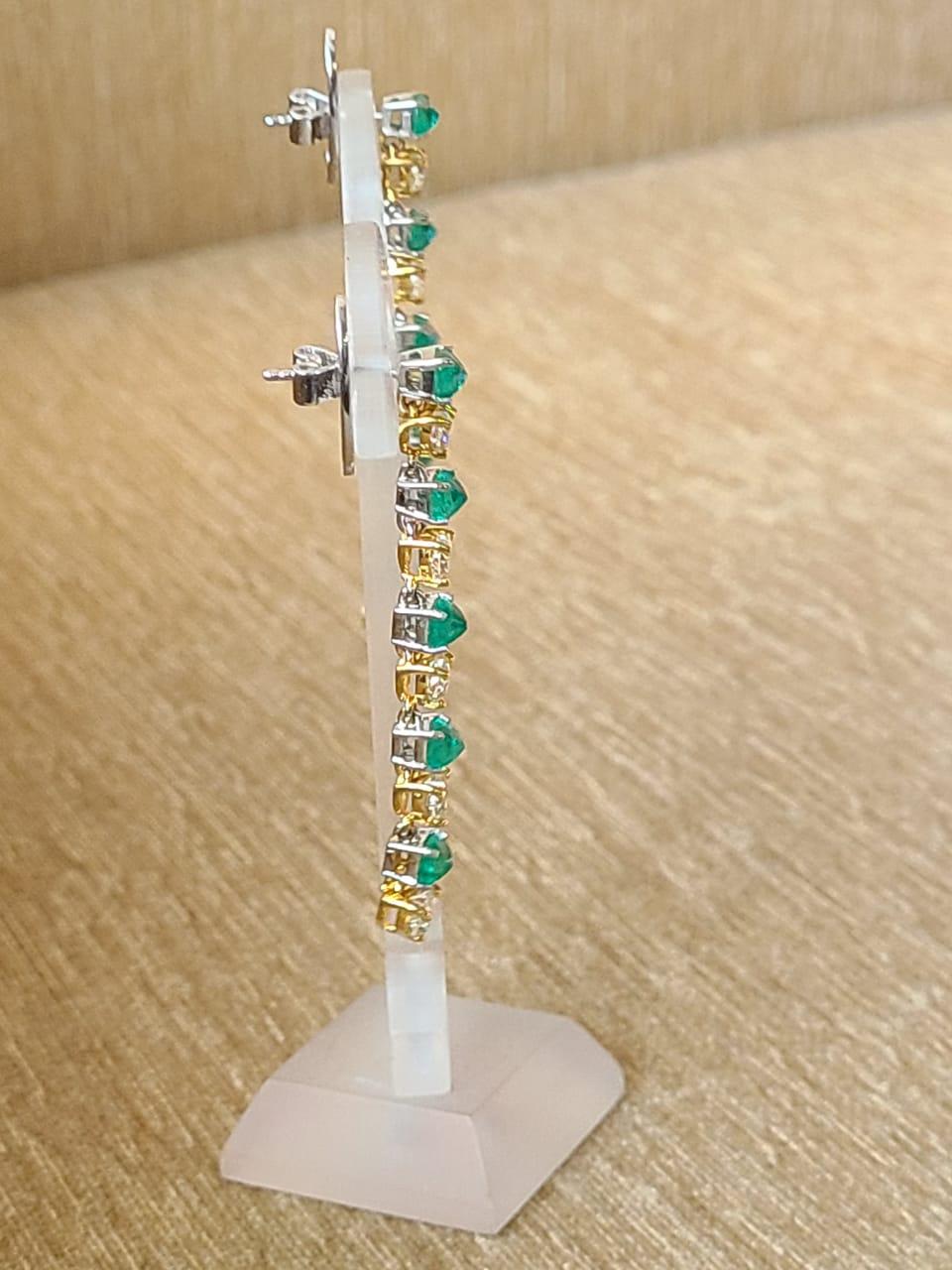Modern Natural, Columbian, sugarloaf Emerald & Yellow Diamonds Chandelier Earrings