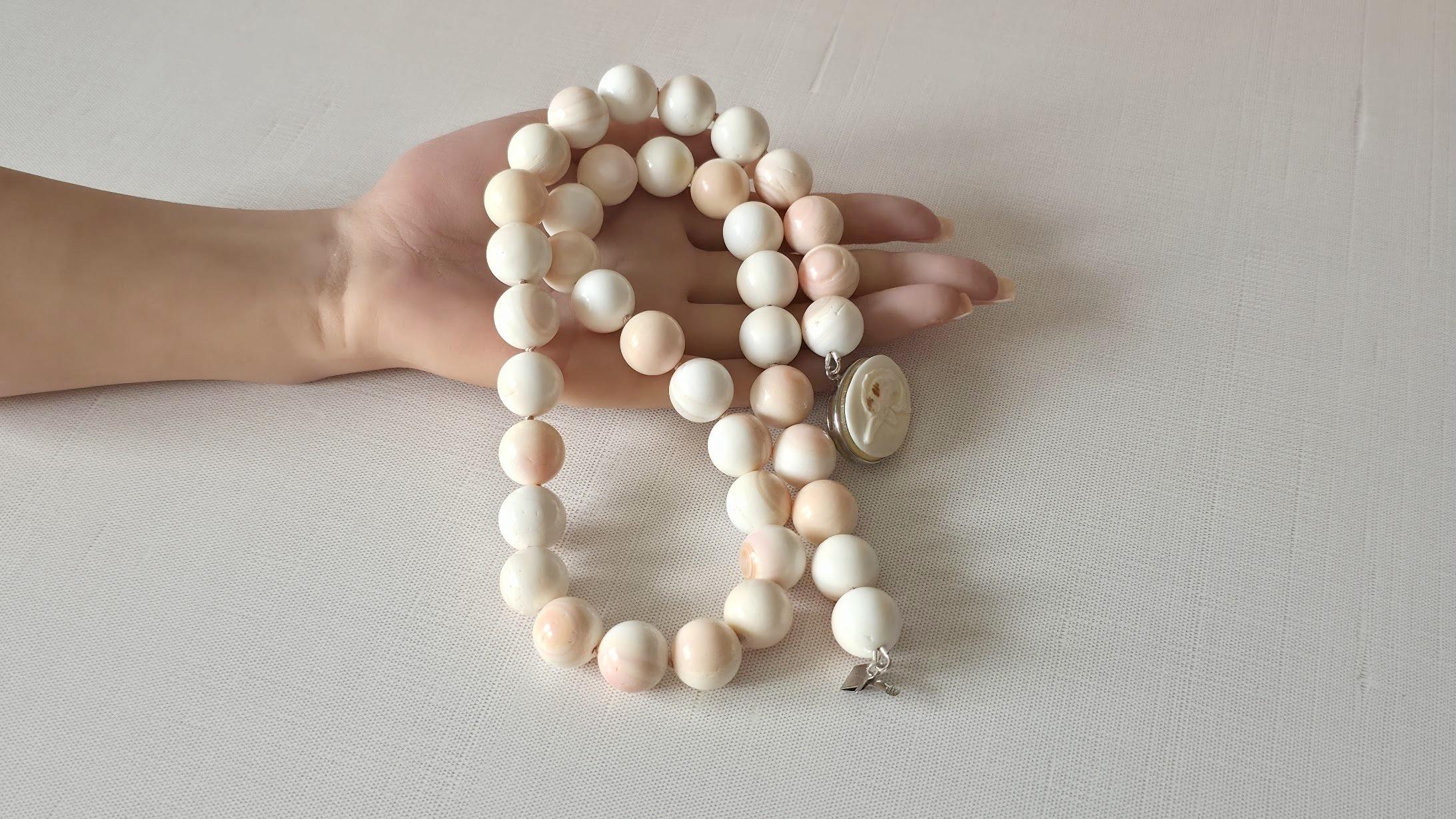 Collana di conchiglie naturali con chiusura a forma di pesce in argento in vendita 6