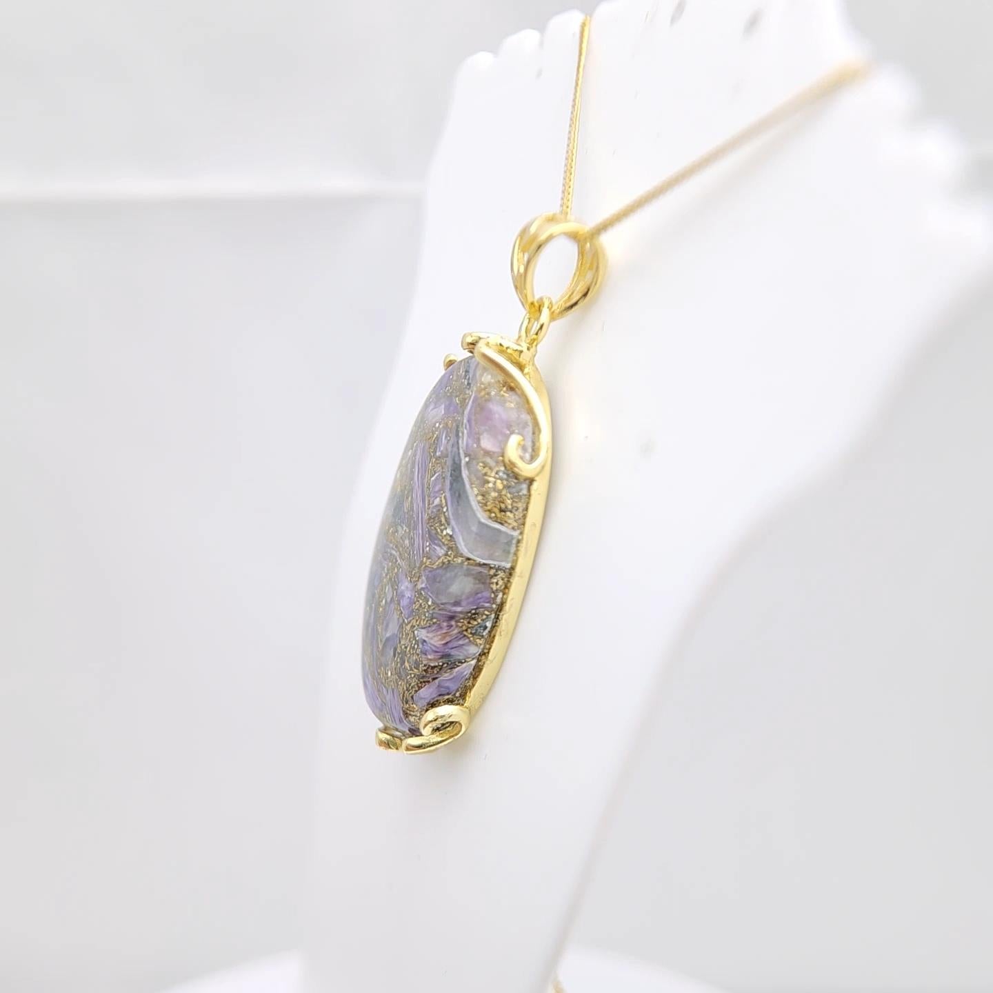 Natural Copper Malachite Stone Pendent Sterling Silver Plated with Yellow Gold For Sale 4