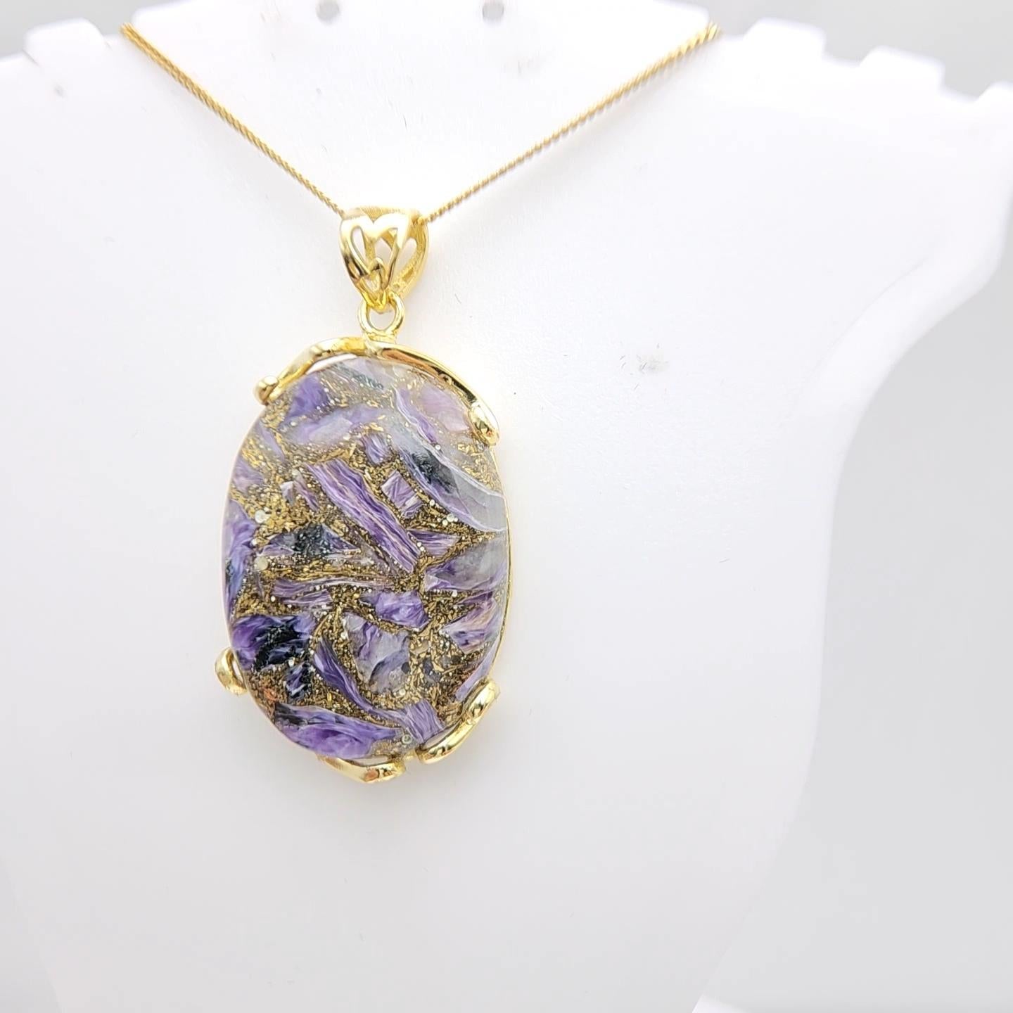 Natural Copper Malachite Stone Pendent Sterling Silver Plated with Yellow Gold For Sale 5