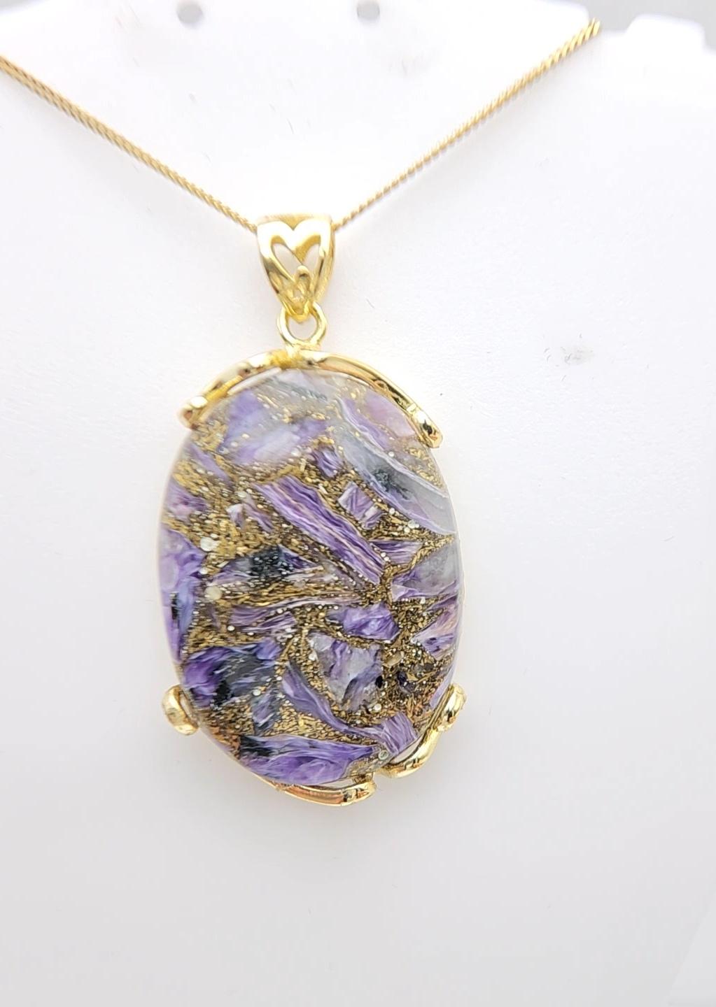 Natural Copper Malachite Stone Pendent Sterling Silver Plated with Yellow Gold For Sale 6