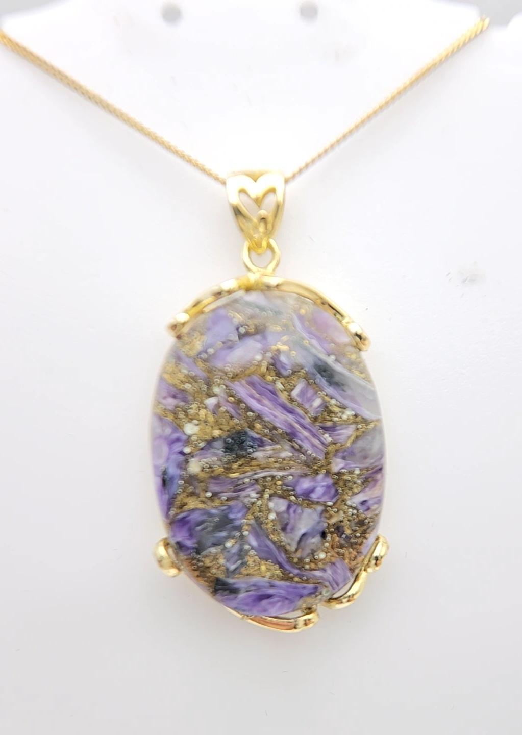 Natural Copper Malachite Stone Pendent Sterling Silver Plated with Yellow Gold For Sale 7