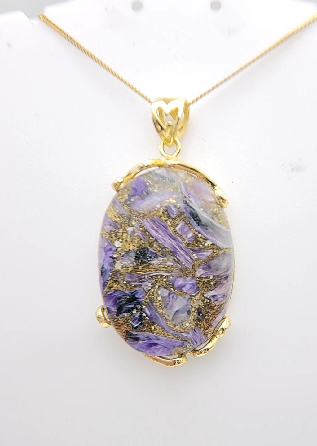 Natural Copper Malachite Stone Pendent Sterling Silver Plated with Yellow Gold For Sale 8
