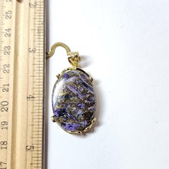 Natural Copper Malachite Stone Pendent Sterling Silver Plated with Yellow Gold