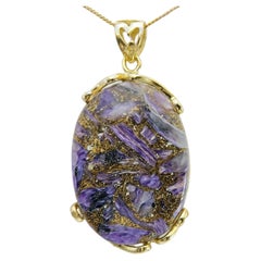 Natural Copper Malachite Stone Pendent Sterling Silver Plated with Yellow Gold