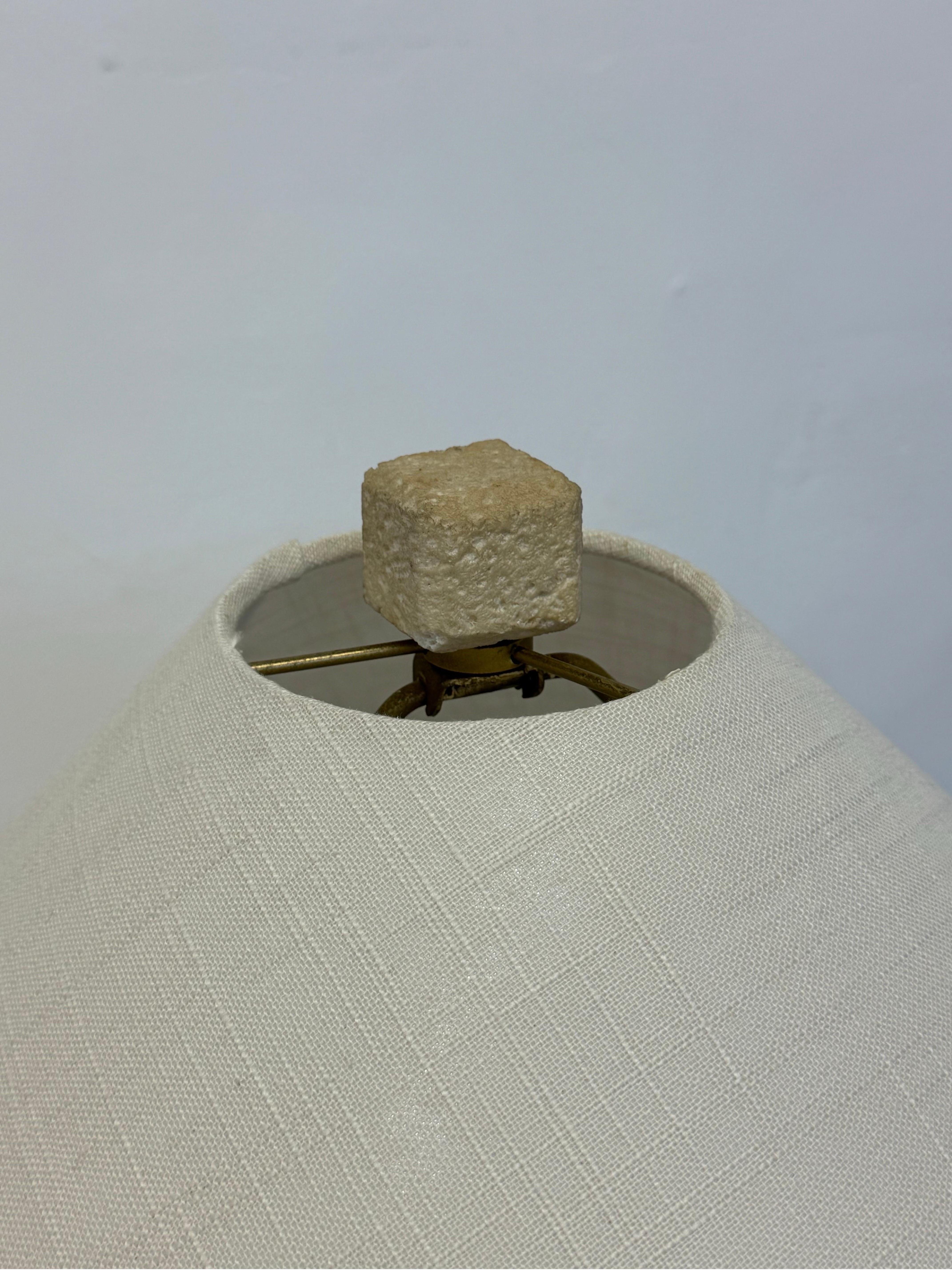 Natural Coquina Coral Stone Lamp With Shade, 1980s 4