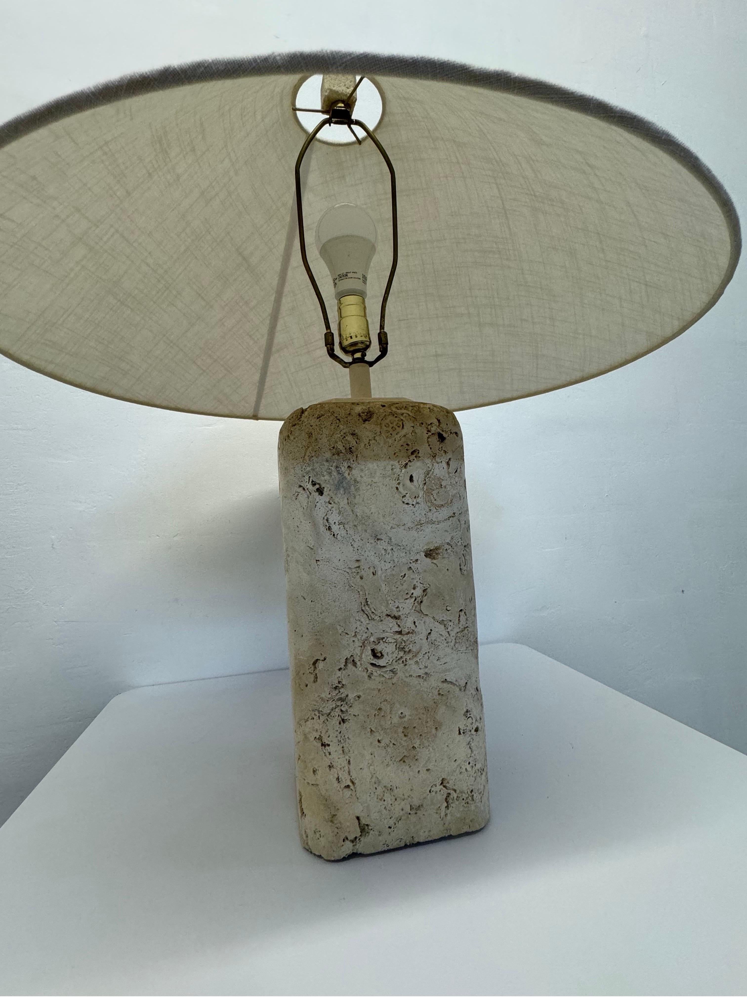 Natural Coquina Coral Stone Lamp With Shade, 1980s 5
