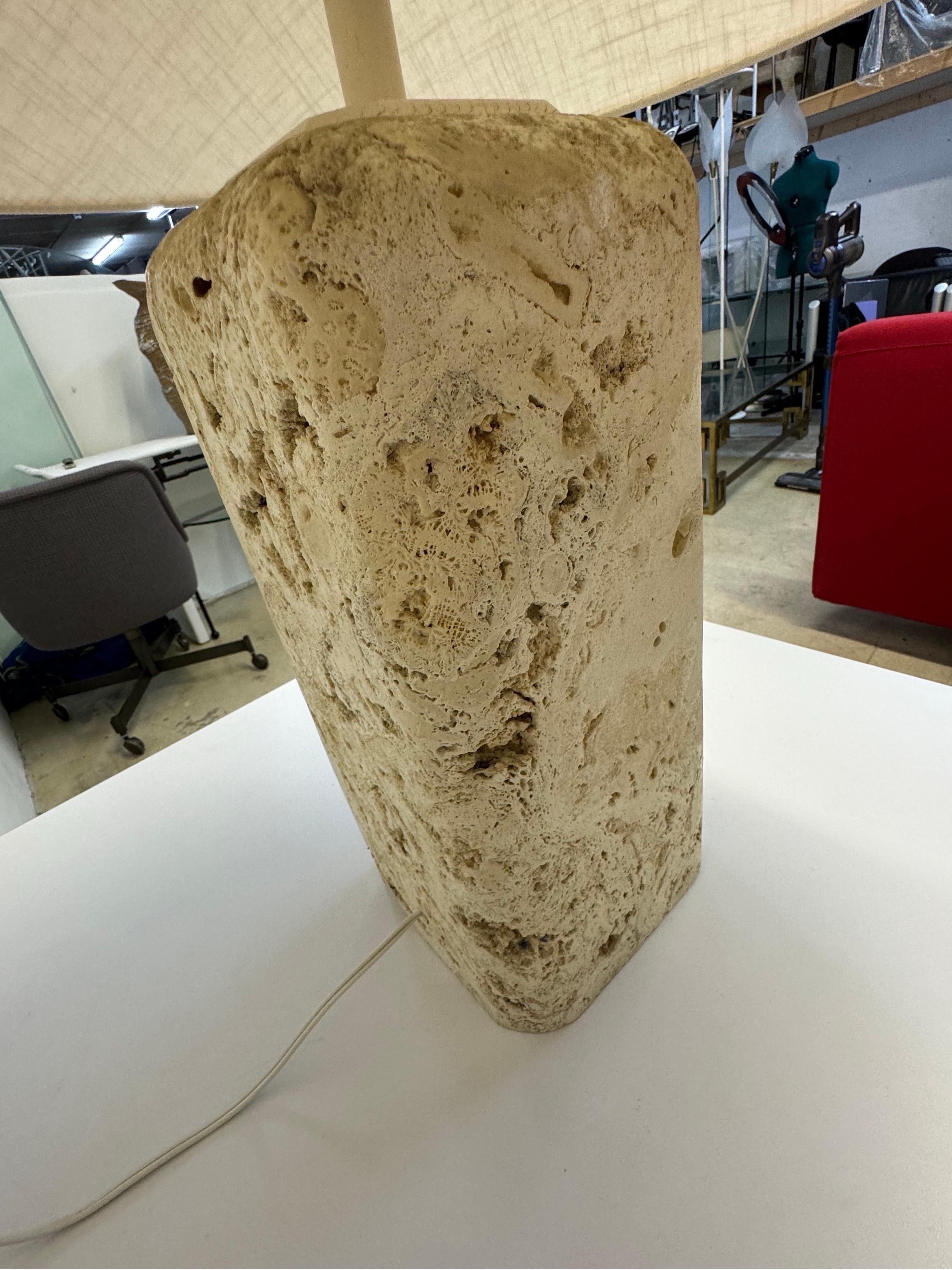 Natural Coquina Coral Stone Lamp With Shade, 1980s 6