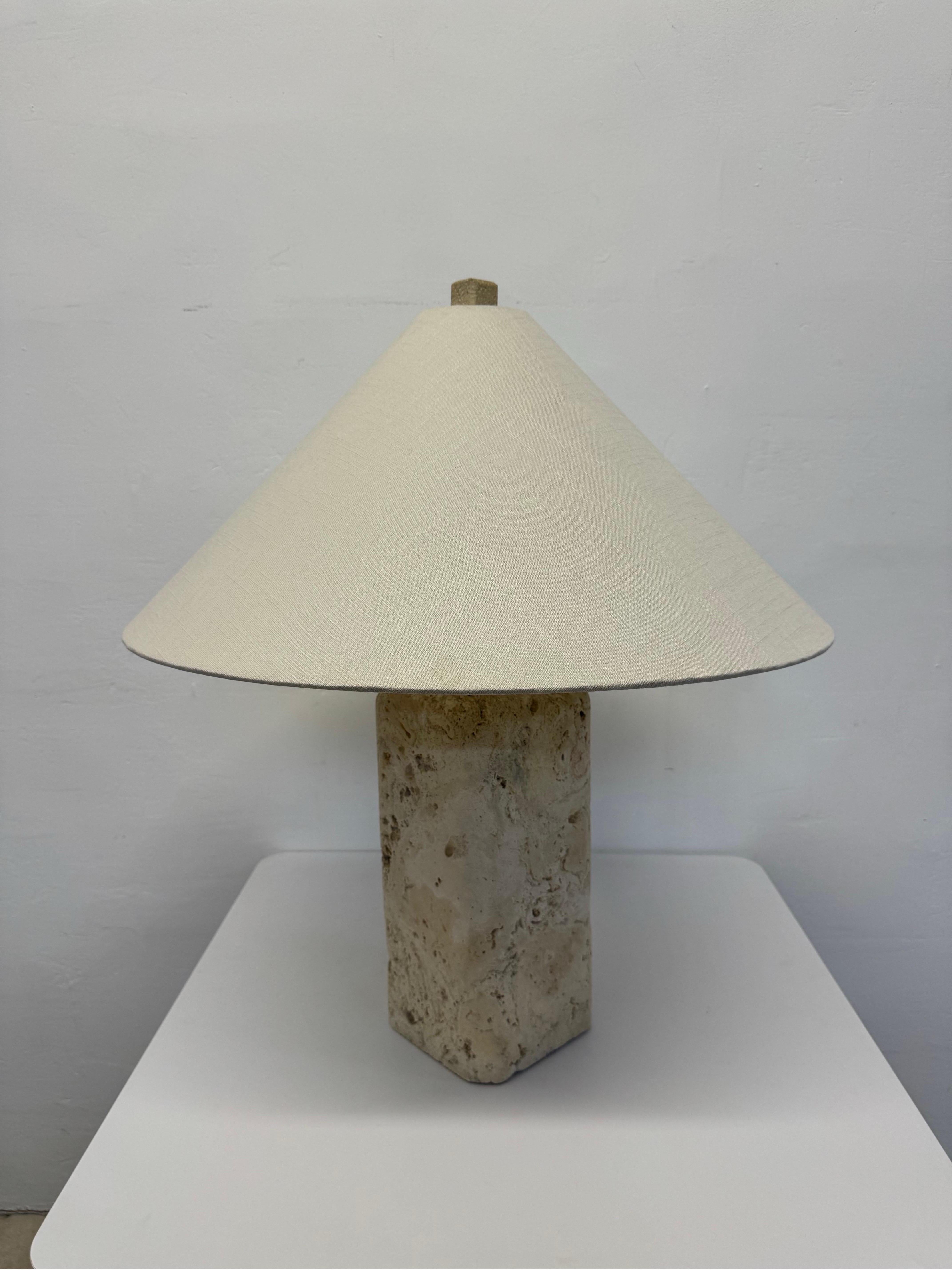 Natural Coquina Coral Stone Lamp With Shade, 1980s 7