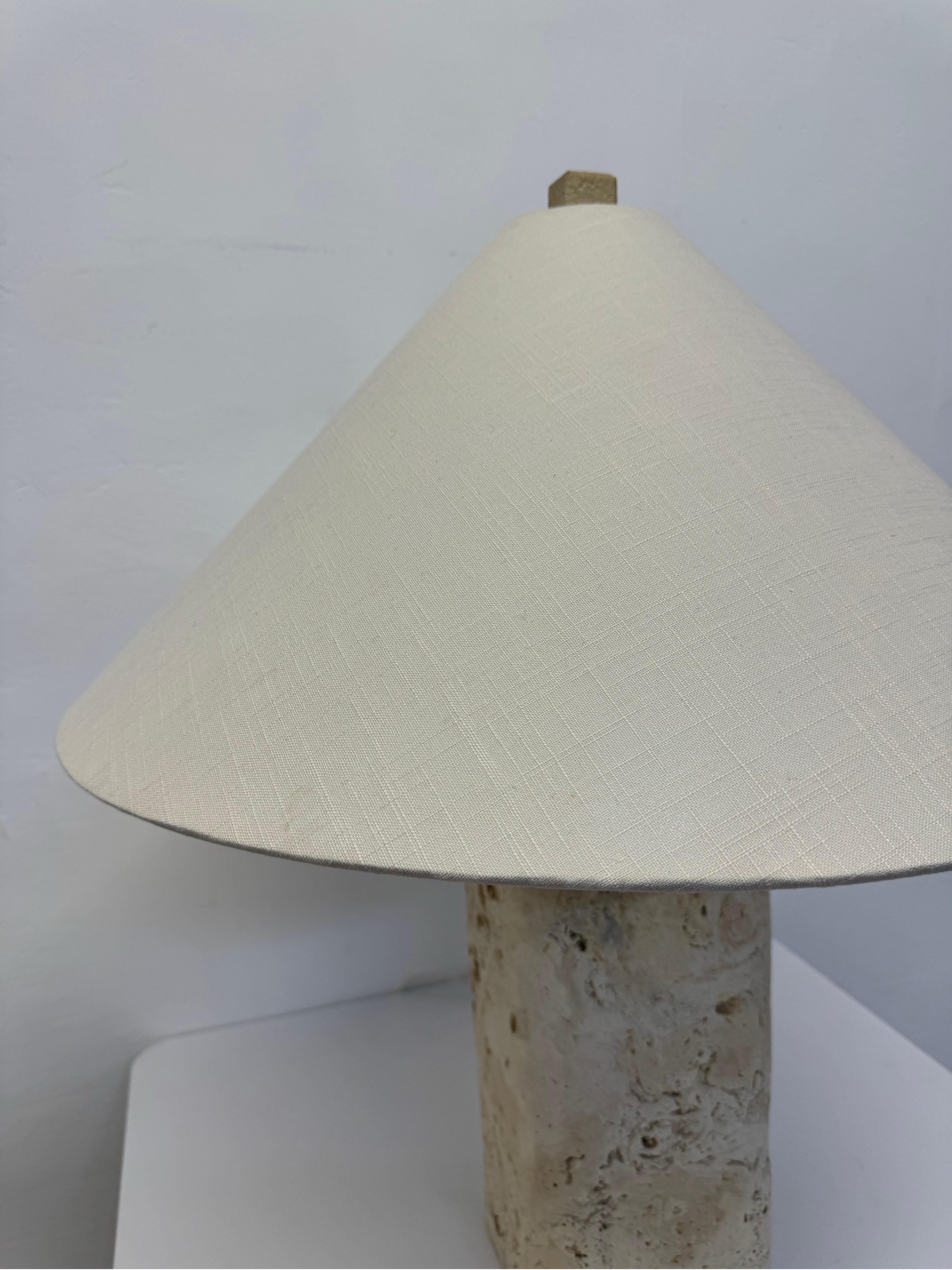 Natural Coquina Coral Stone Lamp With Shade, 1980s 8