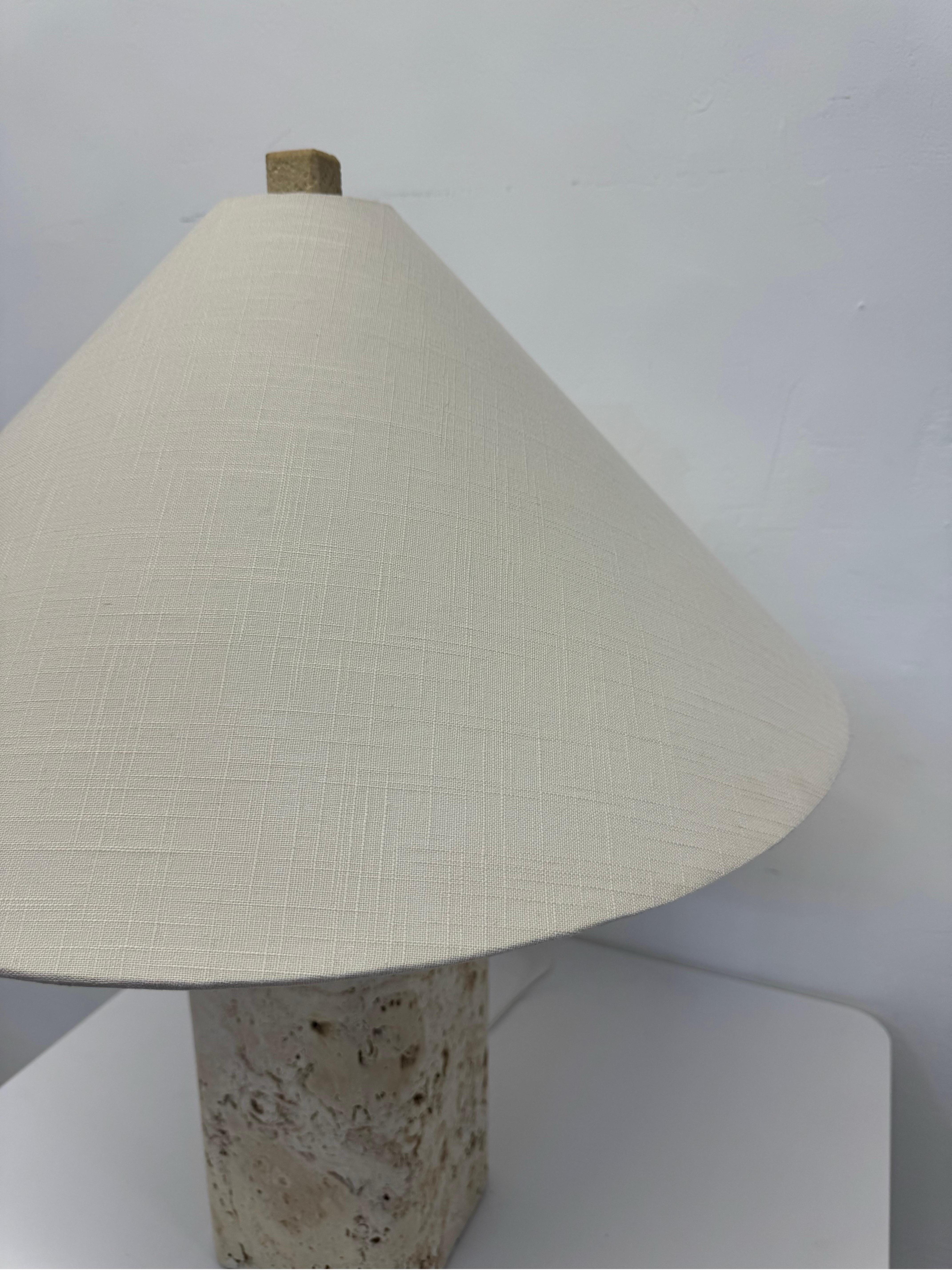 Natural Coquina Coral Stone Lamp With Shade, 1980s 9