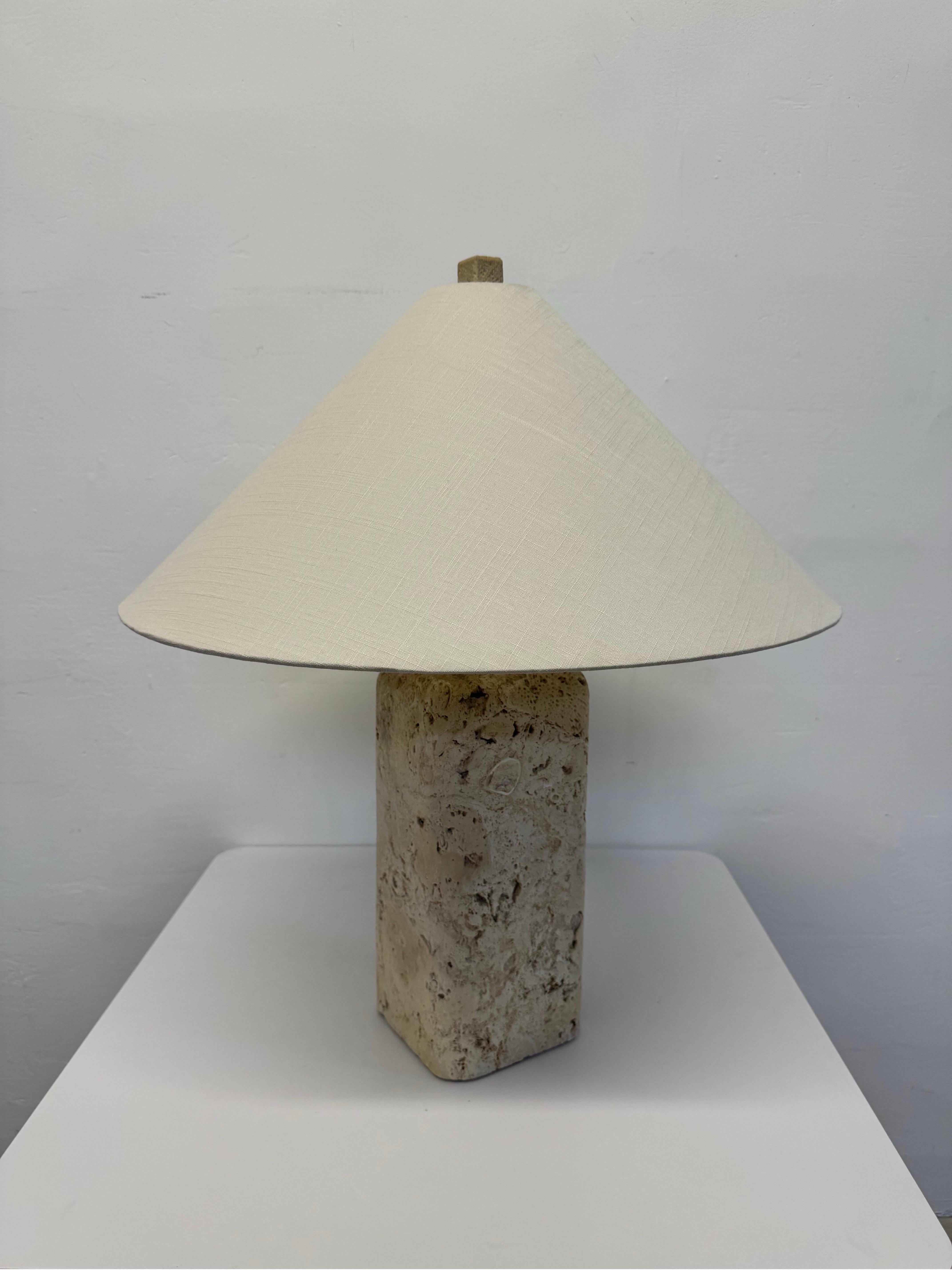 Organic Modern Natural Coquina Coral Stone Lamp With Shade, 1980s
