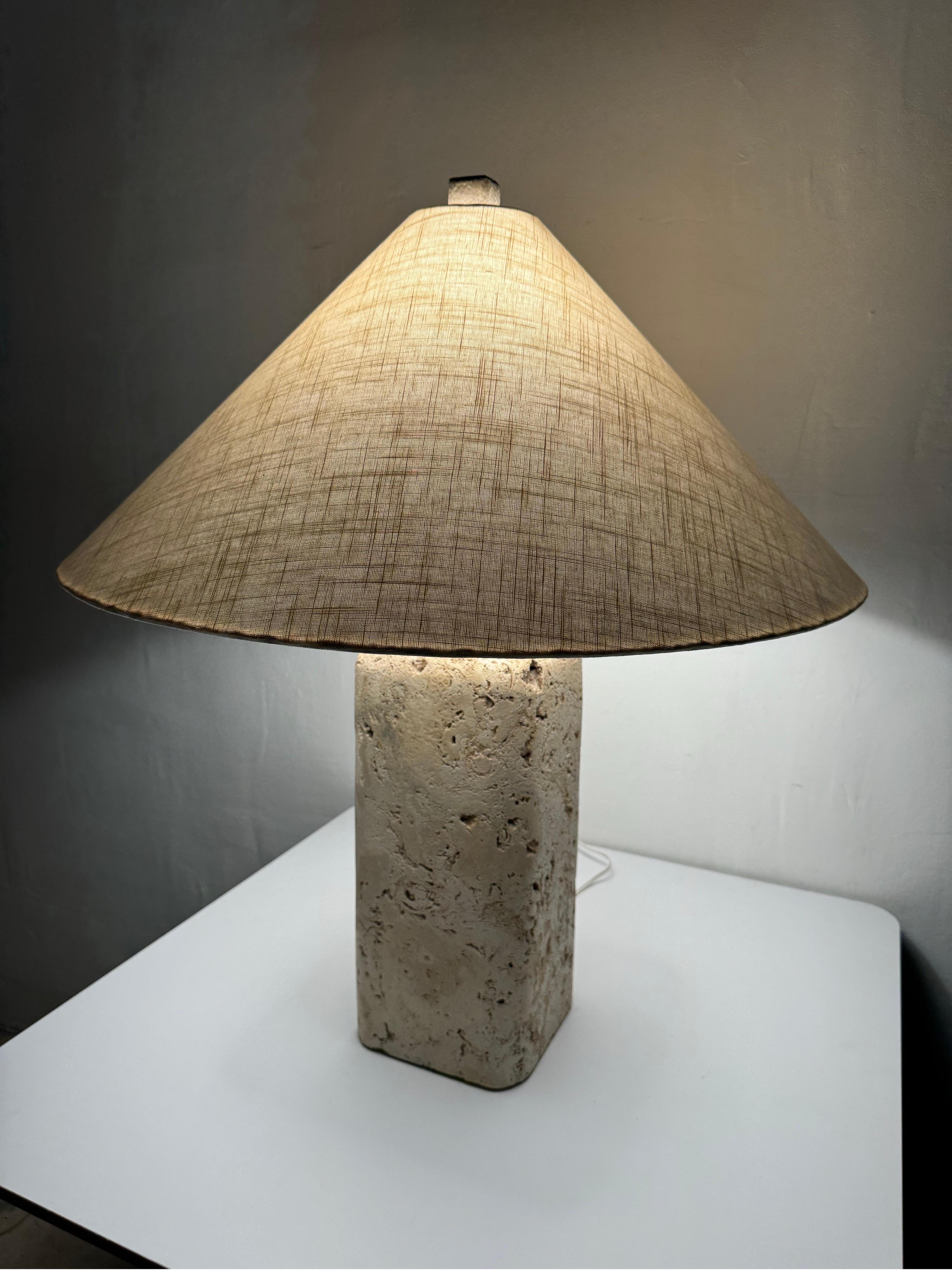 American Natural Coquina Coral Stone Lamp With Shade, 1980s