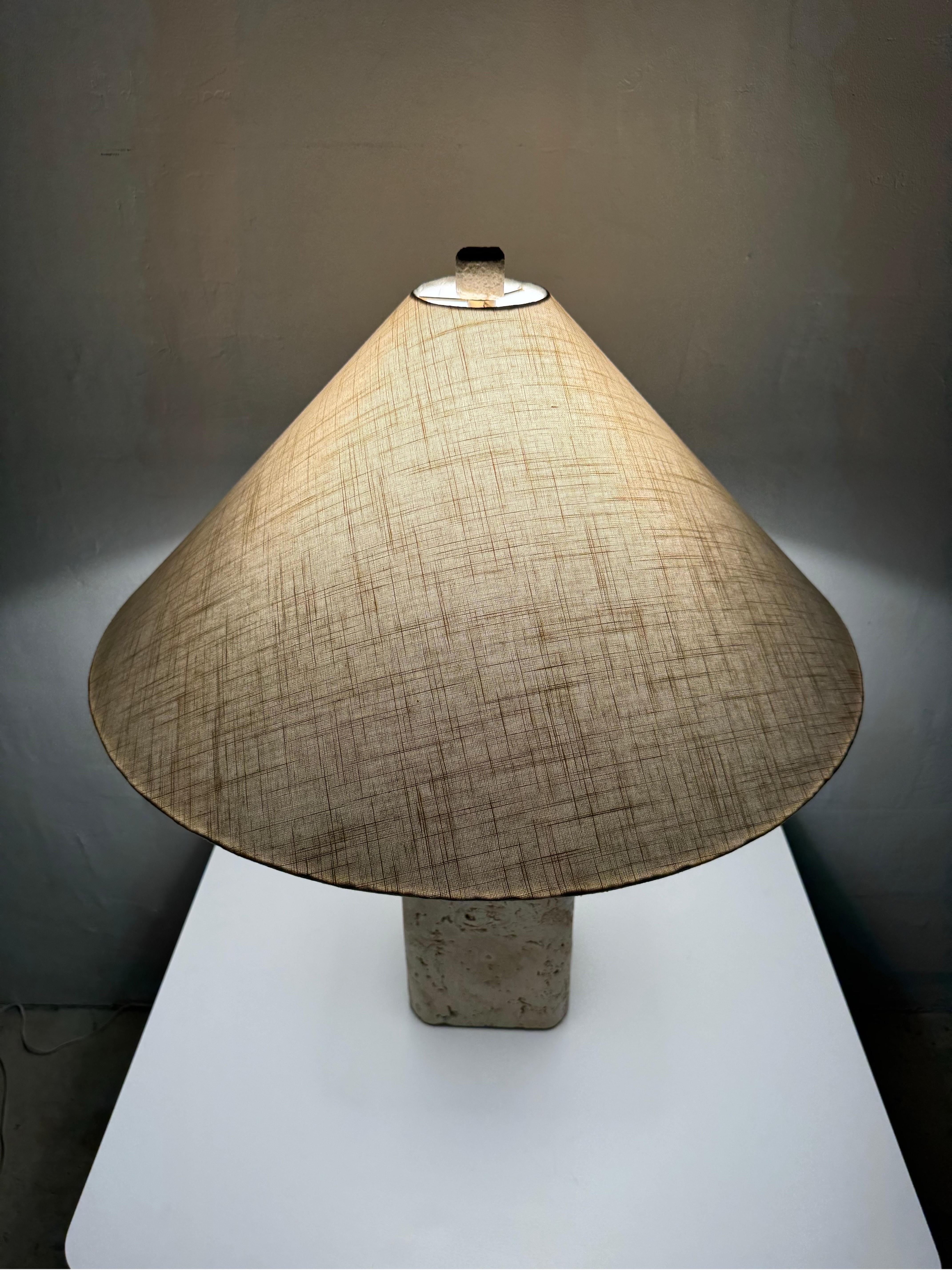 20th Century Natural Coquina Coral Stone Lamp With Shade, 1980s
