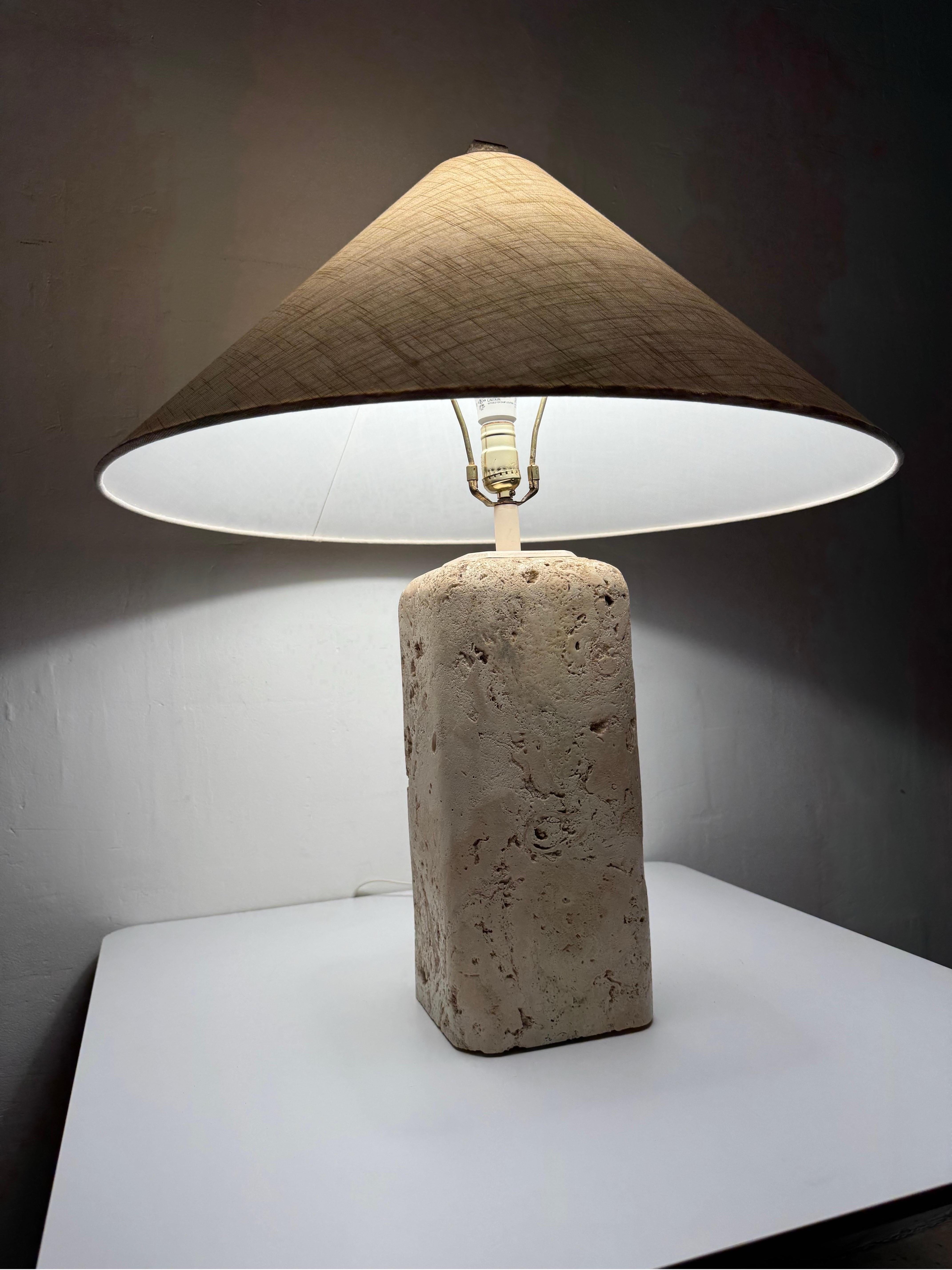 Natural Coquina Coral Stone Lamp With Shade, 1980s 1