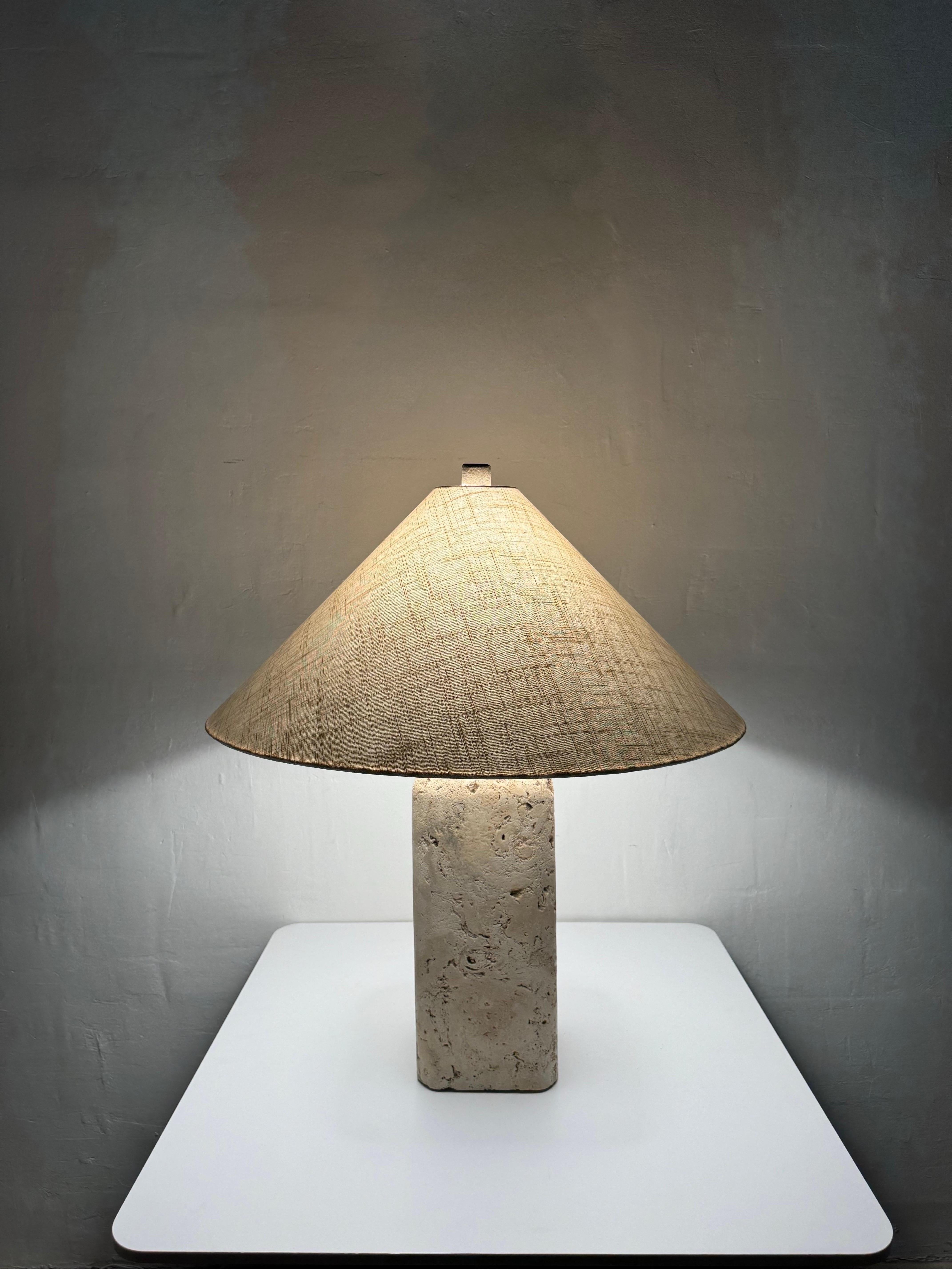 Natural Coquina Coral Stone Lamp With Shade, 1980s 2