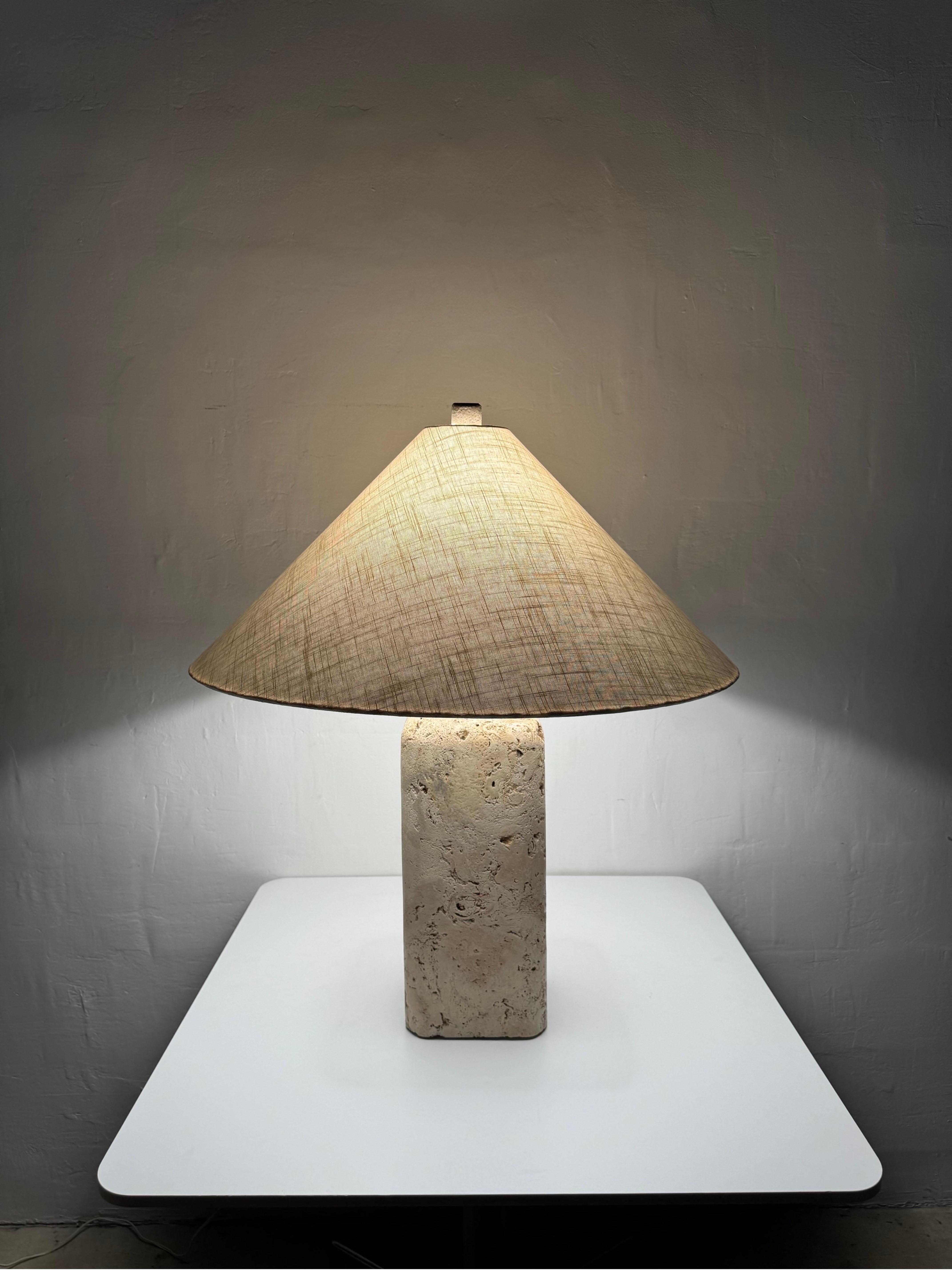 Natural Coquina Coral Stone Lamp With Shade, 1980s 3
