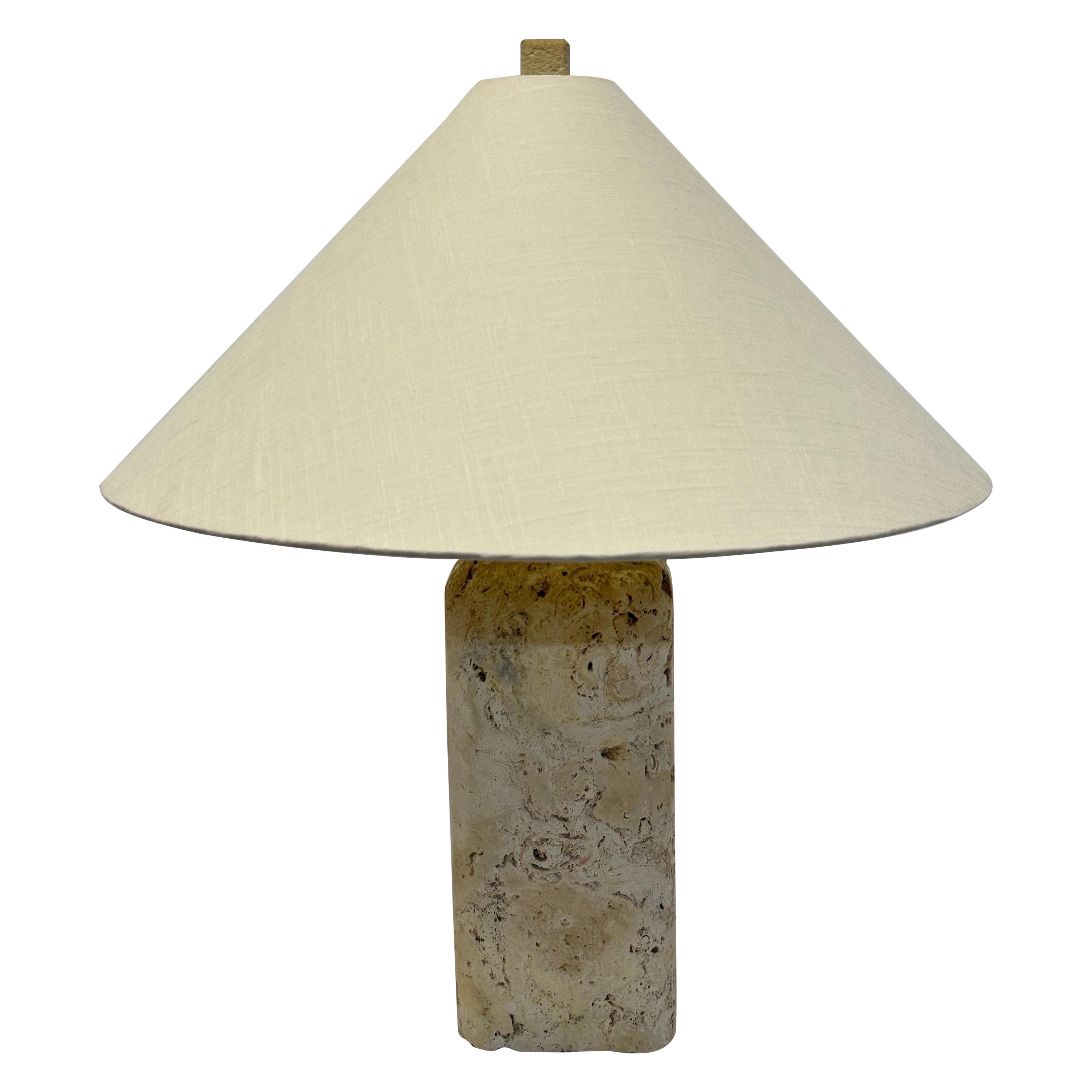 Natural Coquina Coral Stone Lamp With Shade, 1980s