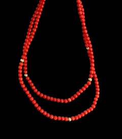 Natürliche Koralle Perlen Halskette mit 14k Gold Perlen, 18"