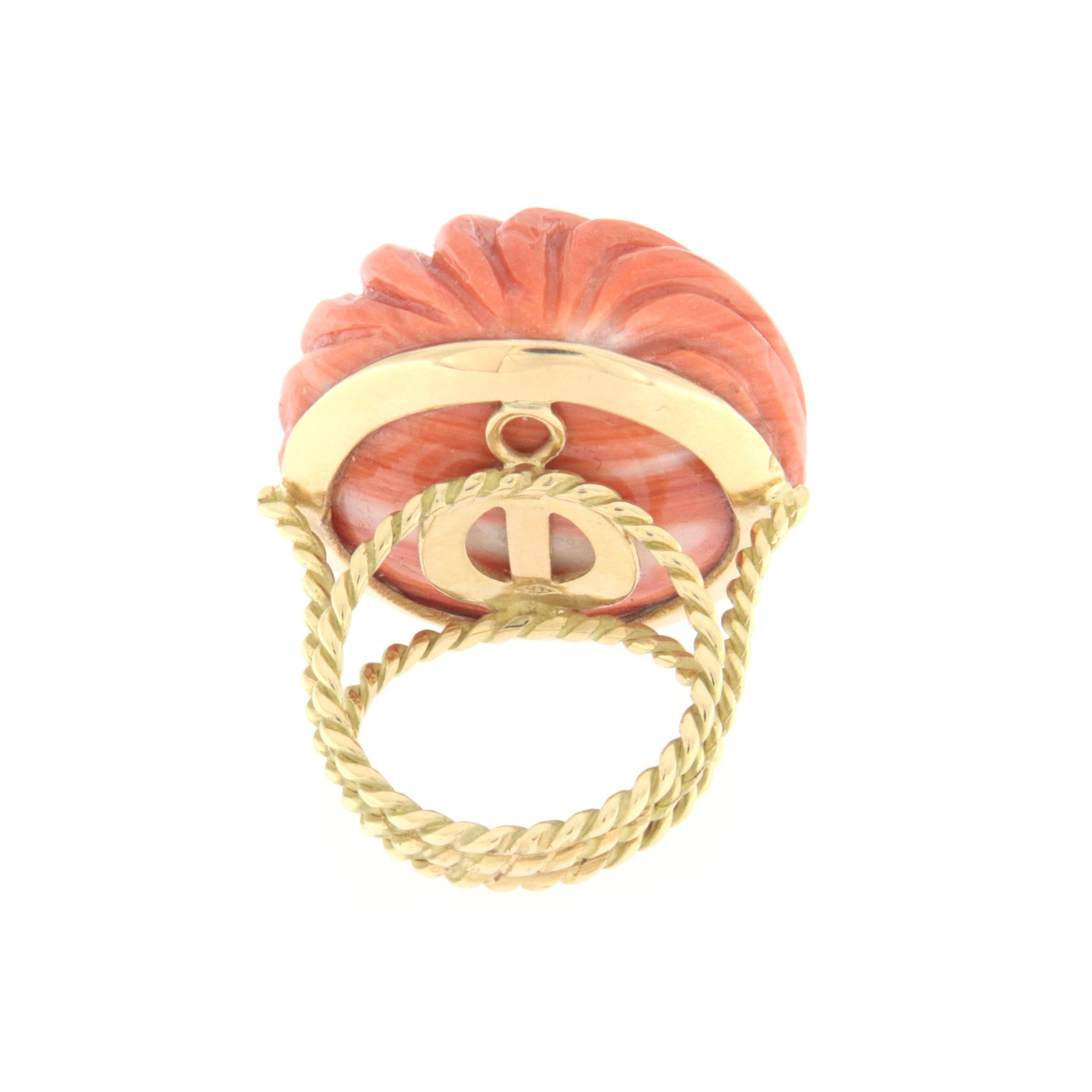 Women's Natural Coral 18 Karat Yellow Gold Cocktail Ring For Sale