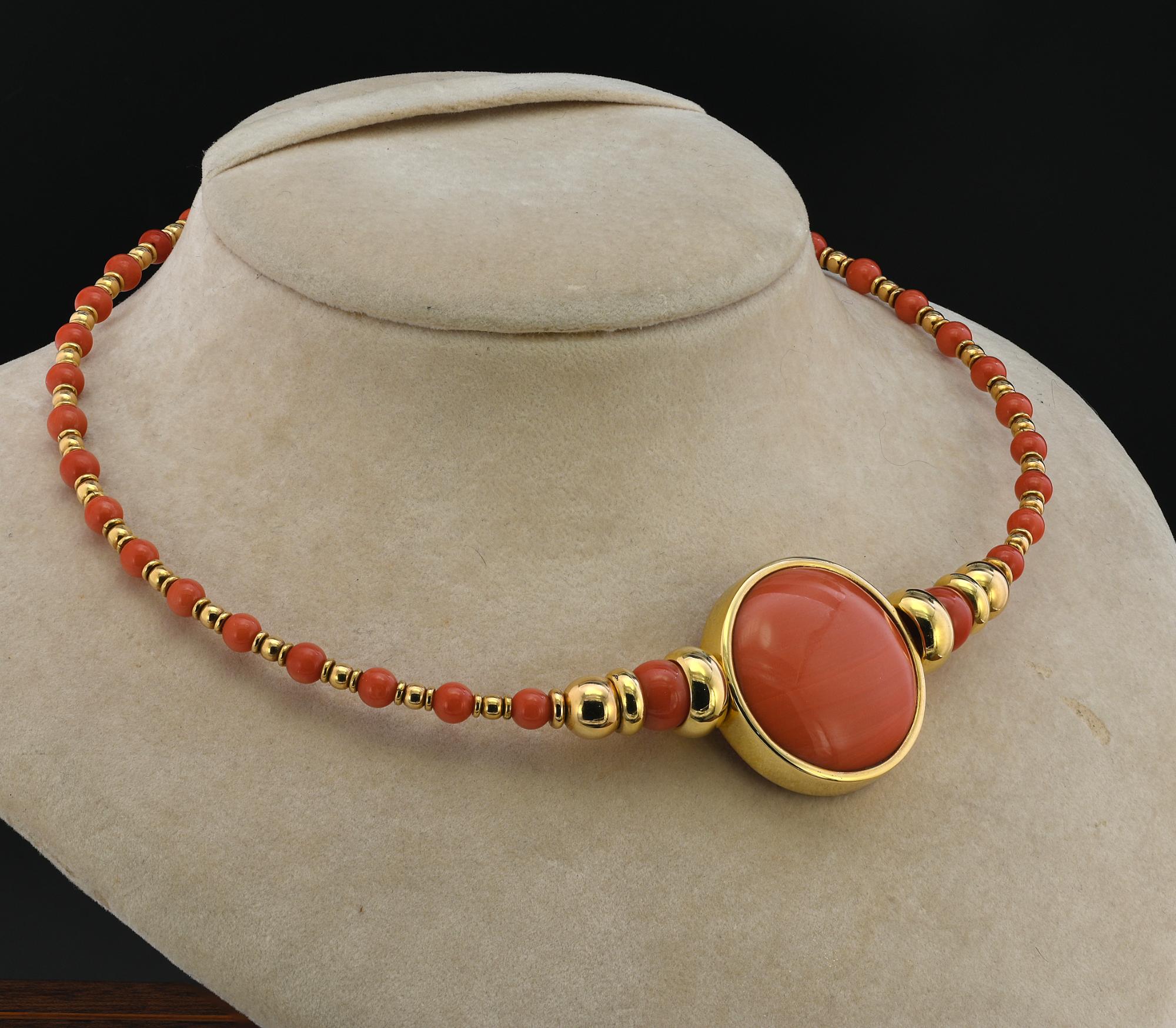 Contemporary Natural Coral 18 Kt Gold Designer Necklace For Sale