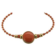 Vintage Natural Coral 18 Kt Gold Designer Necklace