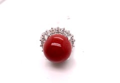 Natural Coral and Diamond Claw Prong Cocktail Ring