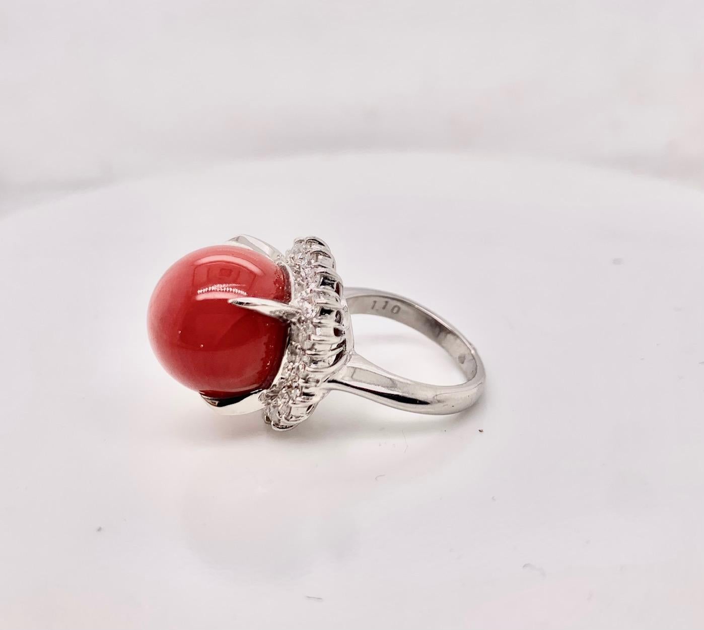 Late Victorian Natural Coral and Diamond Claw Prong Cocktail Ring For Sale