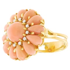 Natural Coral and Diamond Ring