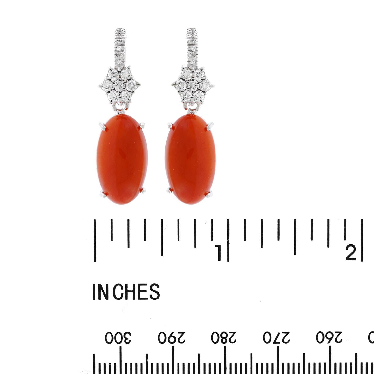 Natural Coral and Diamond Set Gold Earrings 2