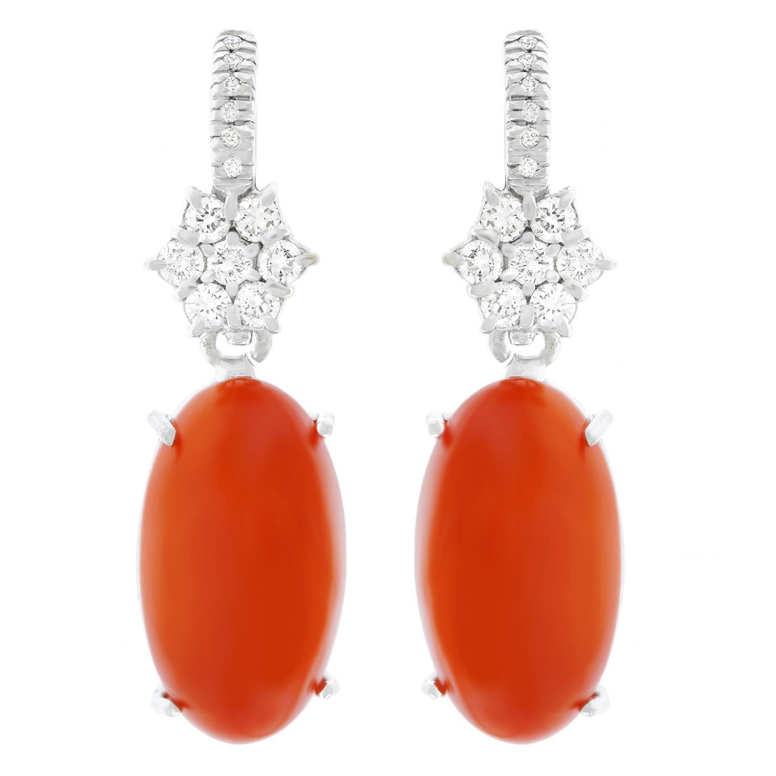 Natural Coral and Diamond Set Gold Earrings