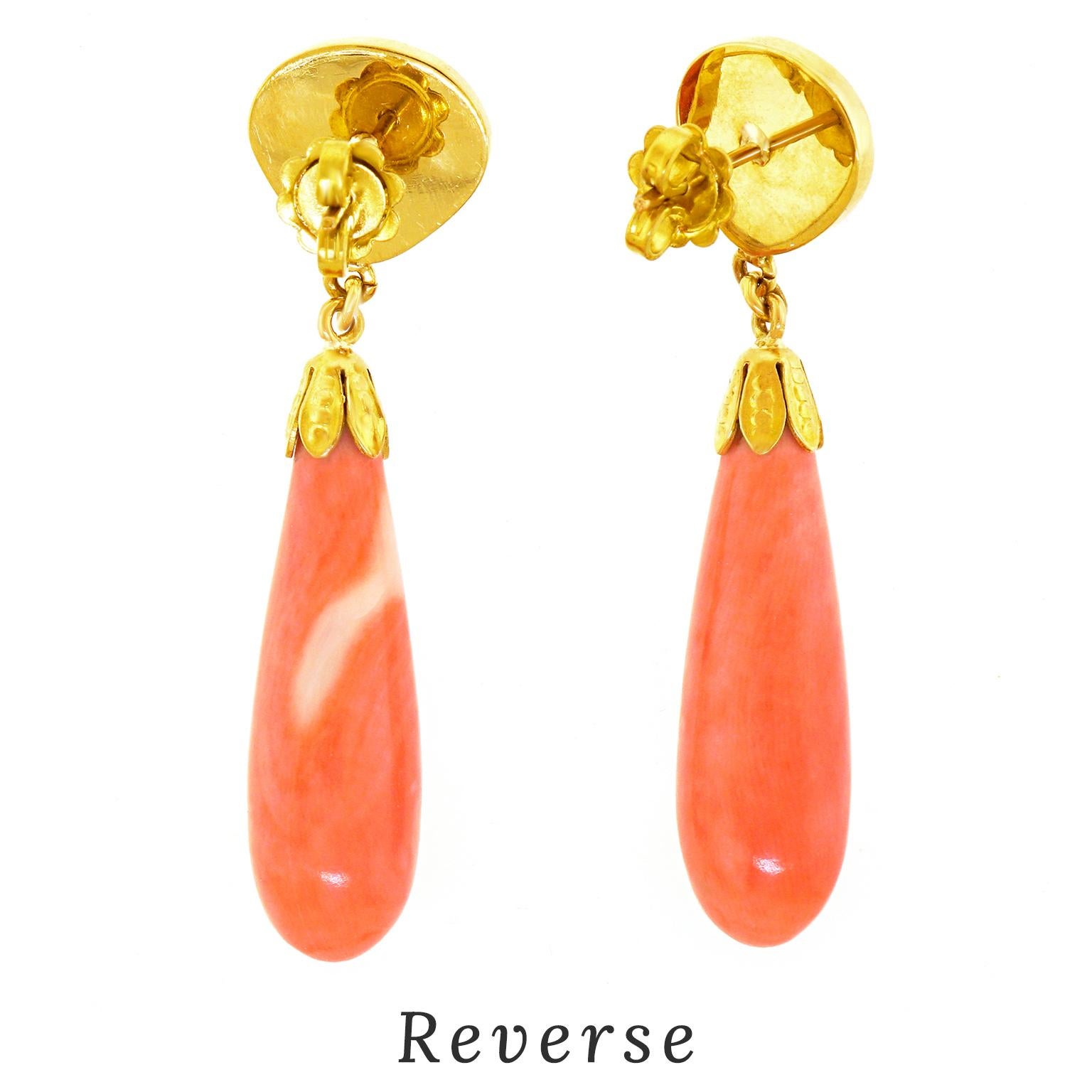 Women's Natural Coral and Gold Chandelier Earrings