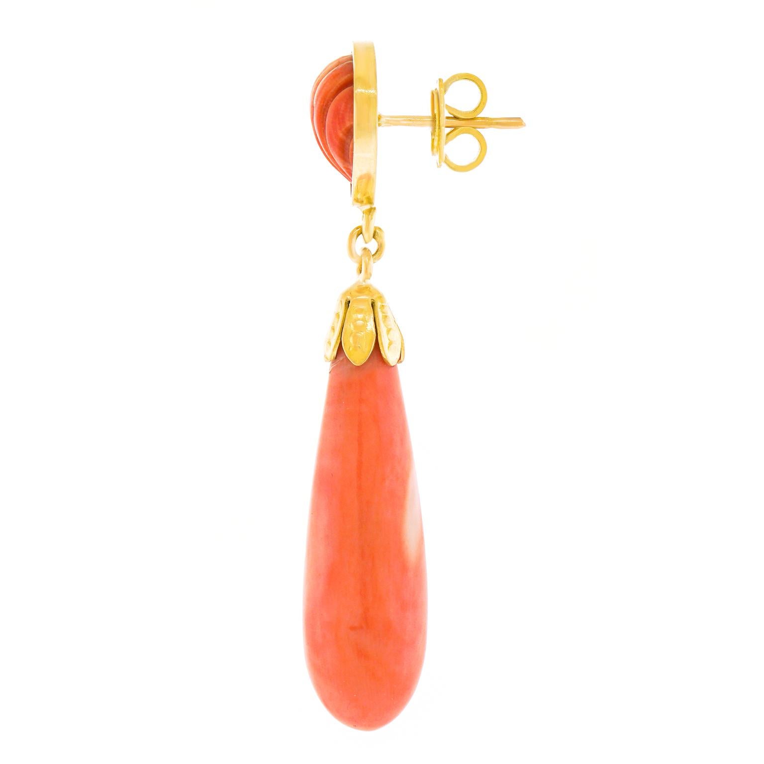 Natural Coral and Gold Chandelier Earrings 1