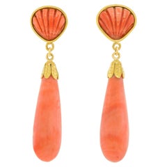 Vintage Natural Coral and Gold Chandelier Earrings