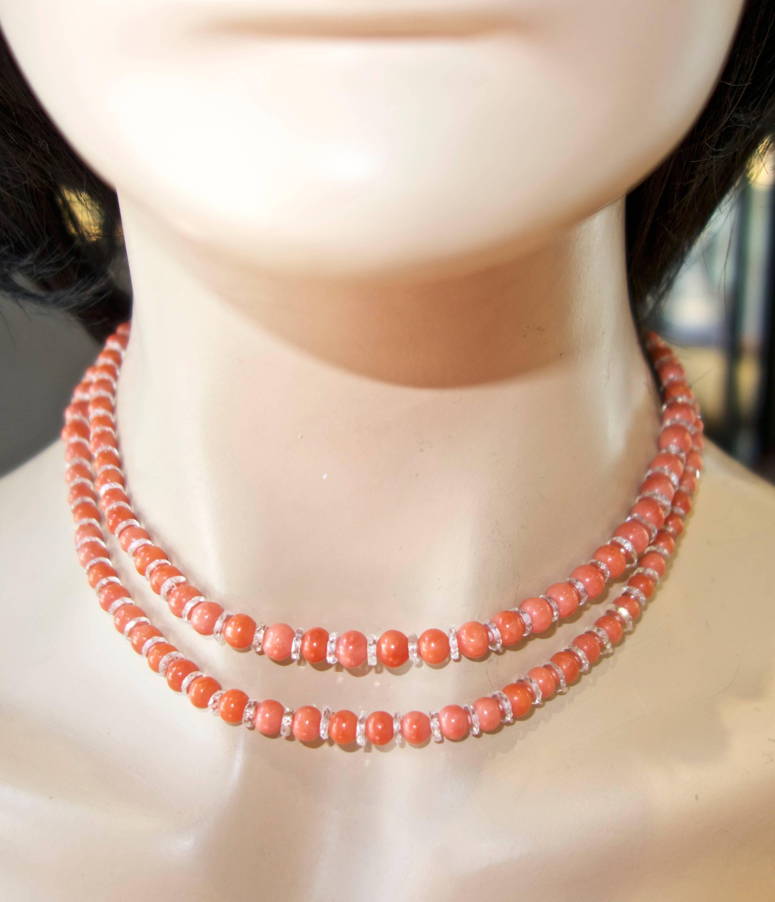 Natural Coral and Rock Crystal Sautoir, circa 1935 In Excellent Condition In Aspen, CO
