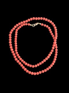 Natural Coral Beaded Necklace with 14k Gold, 20.5"