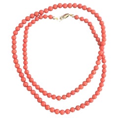 Collier en perles de corail naturel et or 14 carats, 20,5 pouces