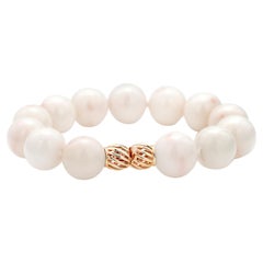 Natural White Coral 13 Millimeter Bead Bracelet Yellow Gold Clasp