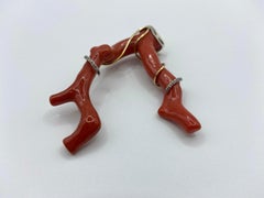 Natural Coral Branch, 18 Kt Gold and Brilliant Cut Diamonds