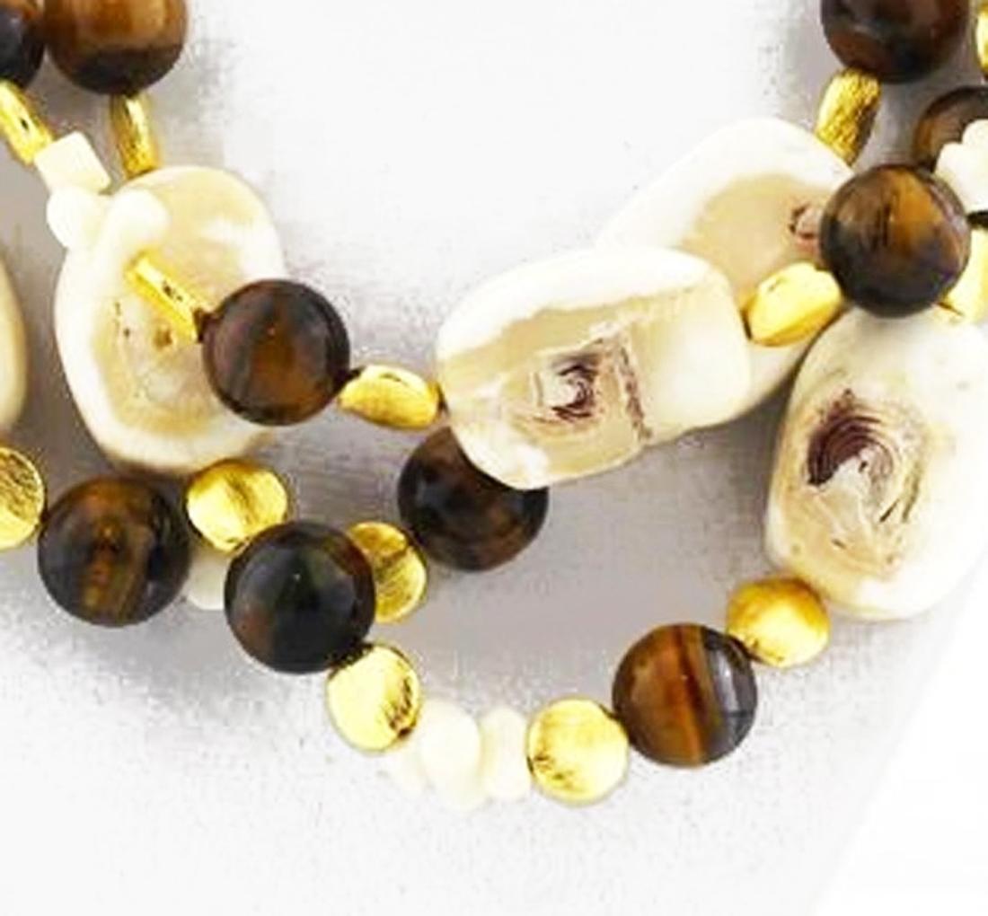 Mixed Cut AJD Double Strand Impressive Natural Coral & Chocolate Tiger Eye Necklace