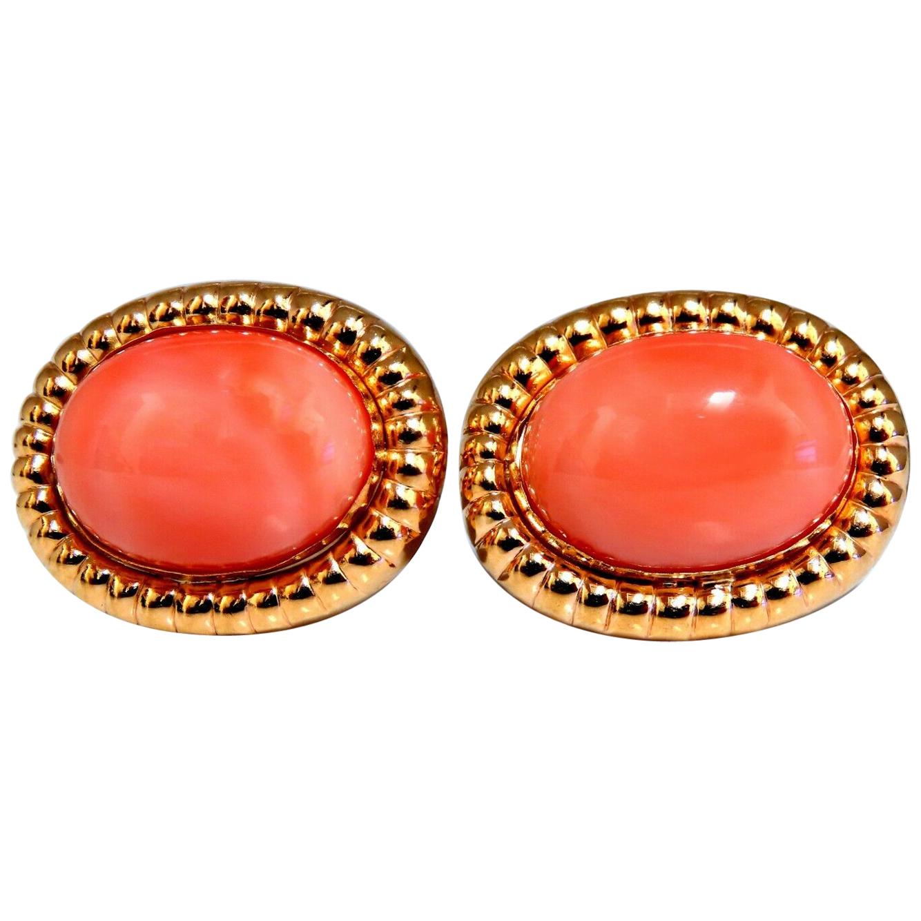 Natural Coral Clip Earrings 14 Karat For Sale