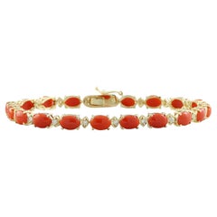 Natural Coral Diamond Bracelet In 14 Karat Yellow Gold