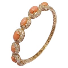 Natural Coral & Diamond Bracelet in 18k Gold