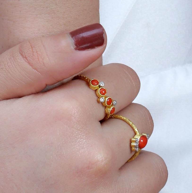 Natural Coral & Diamond Ring 14K Gold In New Condition For Sale In jaipur, IN