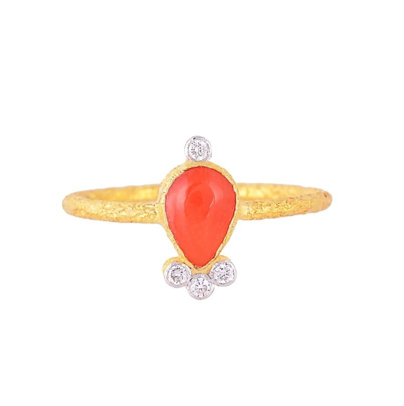 Natural Coral & Diamond Ring 14K gold For Sale 1