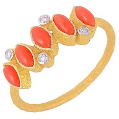 Natural Coral & Diamond Ring in 18k gold