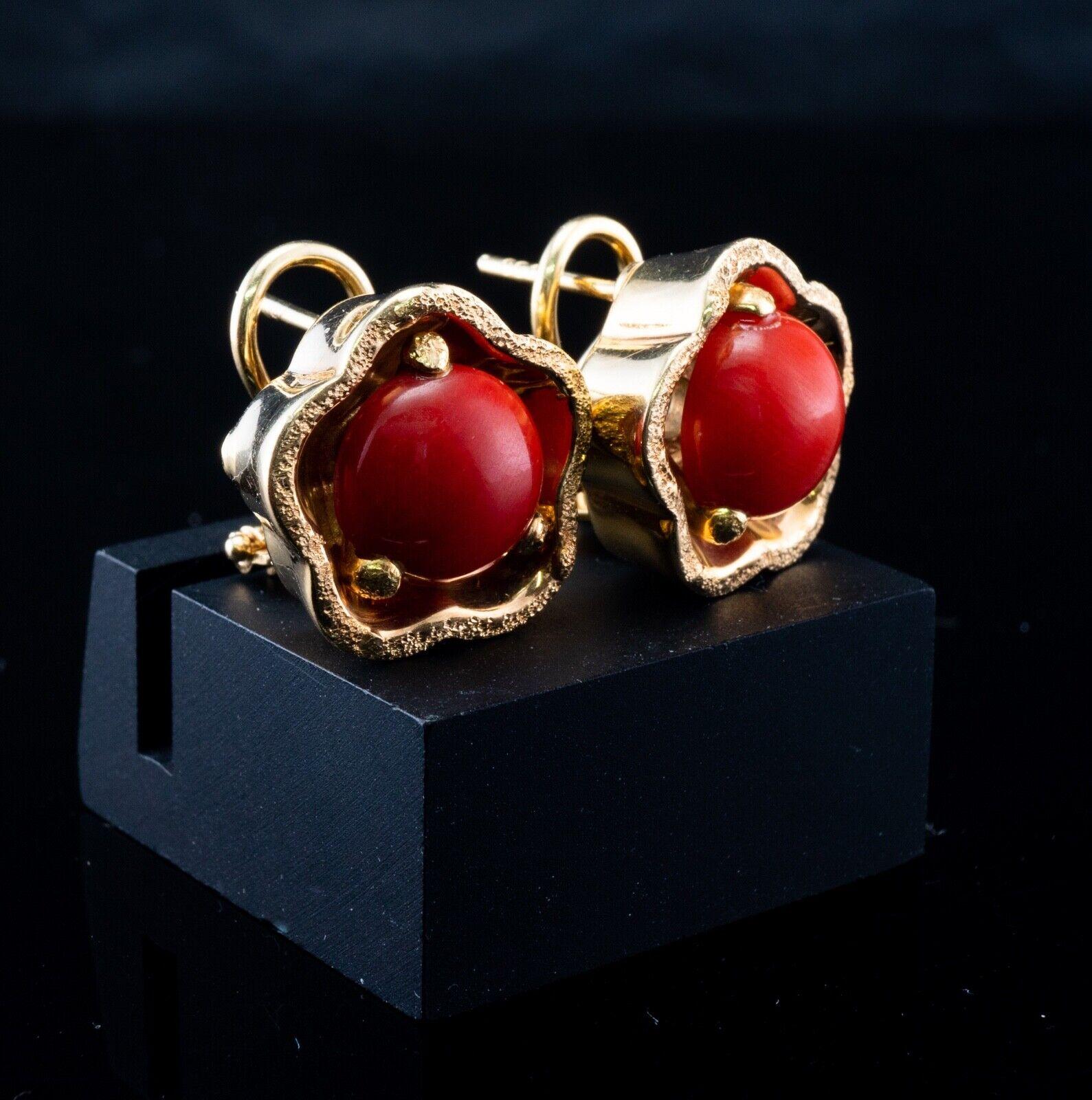 Natural Coral Earrings 18k Gold Italy Omega Backings For Sale 6