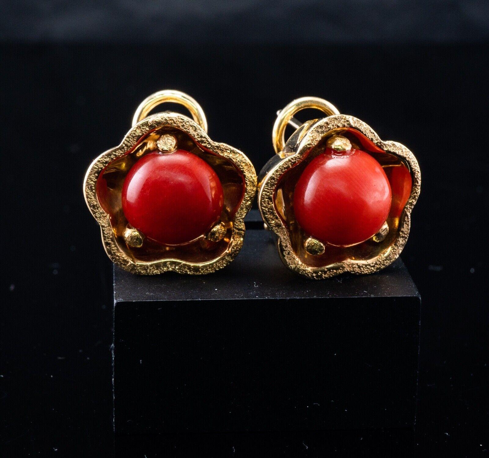 Natural Coral Earrings 18k Gold Italy Omega Backings For Sale 1
